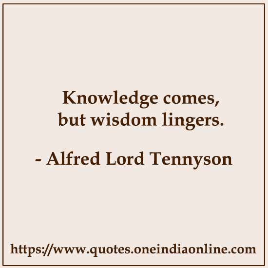 Knowledge comes, but wisdom lingers. 

-  by Alfred Lord Tennyson